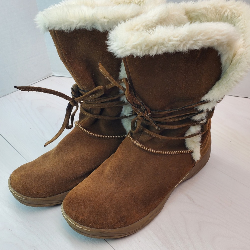 Merona Women Brown Suede‎ Faux Fur Lined Winter Boots Size 10